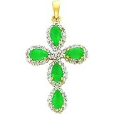 14 karat yellow gold genuine diamond and emerald cross charm
