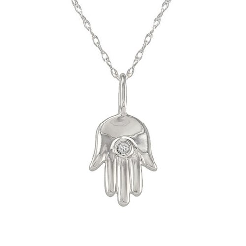 14k White Gold Diamond Hamsa Pendant