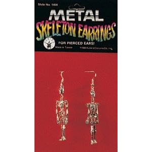 Metal Pierced Halloween Earrings - Skeleton