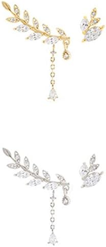 RowNumber1 Novelty Partical 1 Pair Feminine Asymmetry Design Leaves Crystal Rhinestone Drop Earrings Silver Color