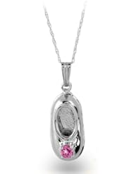 14K White Gold Pink Tourmaline Birthstone Baby Bootie Pendant