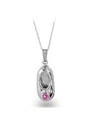 Sterling Silver Pink Tourmaline Birthstone Baby Bootie Pendant
