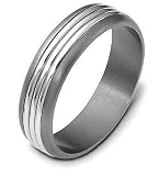5.5mm Titanium & 14 Karat White Gold Triple Bar Wedding Band Ring