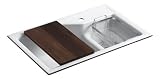 Kohler K-6411-1-0 Indio Undercounter Double Offset Basin Kitchen Sink with Single-Hole Faucet Drilling, White