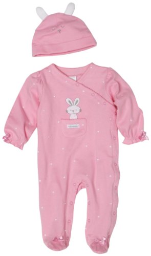 Absorba Newborn Girls 2 Piece Footie & Hat Set Pink, 0-3 Months