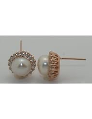 STERLING SILVER 7MM PEARL WITH PAVE CZ ROSE PLATED
