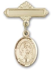 14K Gold Baby Badge with St. Nicholas Charm and Polished Badge Pin