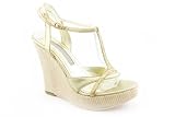 Caligarius Iana Ankle Strap Open Toe Shoes Gold Womens