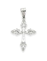 14k White Gold Filigree Cross Pendant.