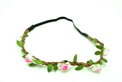 Shop4(TM)Lady's Silk Floral Elastic Headband-White and Pink Rose (A 314-004)