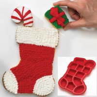 Click here to buy Create N Celebrate Silicone Pull Apart Christmas Stocking Cake Pan by Lifetime Brands.