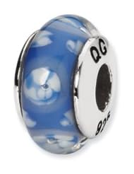 Silver, Blue and White Floral Hand-blown Glass Charm for 3mm Bracelets