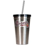 MLB 16oz Stainless Steel Insulated Tumbler with Straw Team: Braves