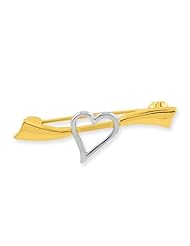 14k Gold & Rhodium Solid Satin Polished Heart Pin