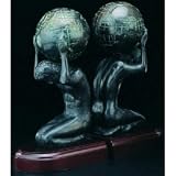 Executive Style Atlas with Globe Bronzed Brass on Wood Pair of Bookends