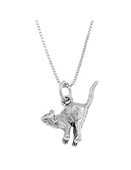 Sterling Silver Three Dimensional Alley Scared Cat Necklace