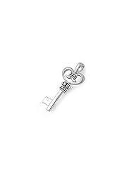 Sterling Silver Skeleton Key Heart Pendant Polished Cute Charm Pure 925 New 30mm with 1.3mm Curb Chain