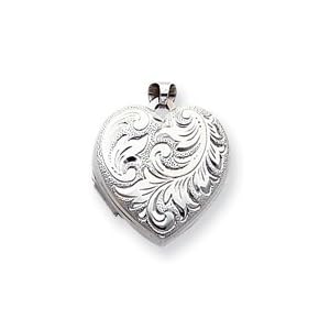 14k White Gold Domed Heart Locket