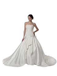A-line Strapless Spring Fall Winter  Satin Pleated Applique  Ball Gown  Dress with a Chapel Train 