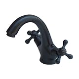 〔INK-0303077H〕　クロスレバーハンドル　混合水栓 洗面ボウル・洗面台用蛇口　ブラック（黒）