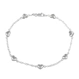 Sterling Silver Anklet with Puffy Heart Stations, 10