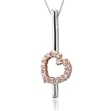 14k Two Tone Gold Heart Shaped White and Pink Diamond Pendant Necklace - 0.28 carat