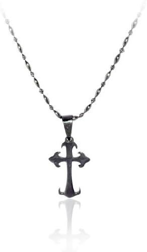 Mens Stainless Steel 20-Inch Cross Pendant Bead Chain Necklace Jewellery (LIFETIME WARRANTY)