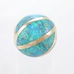 14Kt Gold and Blue Opal Inlaid Round Ball Pendant, #7845