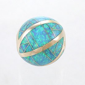 14Kt Gold and Blue Opal Inlaid Round Ball Pendant, #7845
