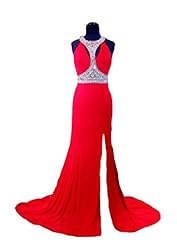 Beaded Crystals  Crystal  Keyhole Pleated Halter Satin Mermaid Evening Dress  With Rhinestones and Ruffles