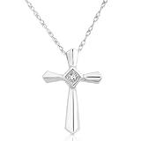 Princess Diamond Cross Pendant set in 14k White Gold (HI/I1)