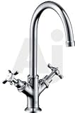 Hansgrohe Axor Montreux Series 16506001 Double Cross Handle Lavatory Faucet with 6-7/8 Reach, 12-3/4 Height, 90 Degree Ceramic Cartridge, Swivel Spout of 150 Degrees and Optional Grid Drain: Chrome