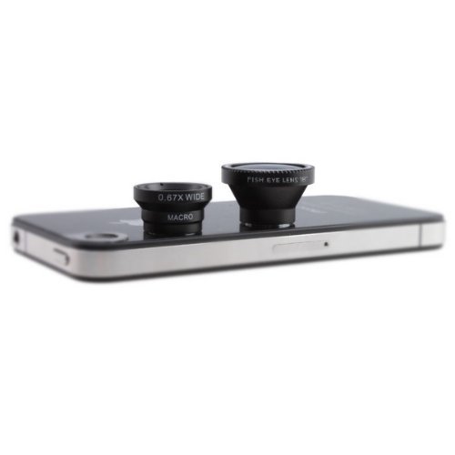3 in 1 Camera Lens Kit (Black) Designed for Apple iPhone 4 4S iPad (Fish Eye Lens, Wide Angle + Micro Lens)