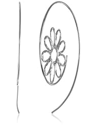 Sterling Silver Daisy Threaded Hoop Earrings (1.8" Diameter)