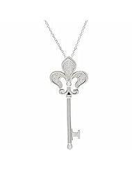 Sterling Silver Diamond Fleur de Lis Key Necklace - 0.20 Ct. -- LIFETIME WARRANTY