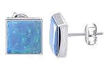 8 MM x 8 MM Square Created Opal Sterling Silver Stud Earrings