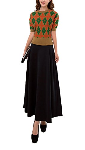 【SK】 レディース ロングスカート マキシ フレア フォーマル 伸縮性 Women's Long Skirt 黒 S M L XL