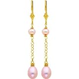 14K Gold Pink Freshwater Cultured Pearl Earrings