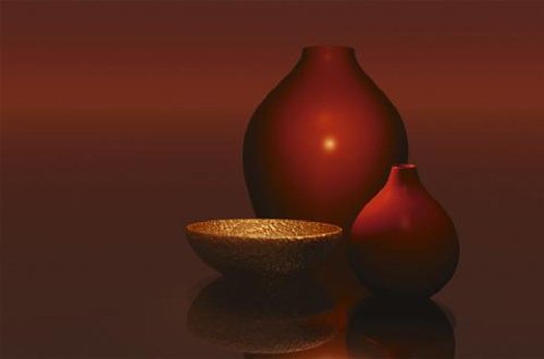 1art1 40575 Vasen - Rote Vasen und Schale Fototapete Poster-Tapete (175 x 115 cm)