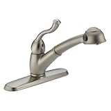 Delta Faucet 473-SS-DST Saxony Single Handle Kitchen Pullout Faucet With Diamond Seal Valve, Stainless