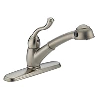 Delta Faucet 473-SS-DST Saxony Single Handle Kitchen Pullout Faucet With Diamond Seal Valve, Stainless