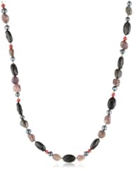 14K Gold Over Sterling Silver Onyx Freshwater Cultured Pearl and Tourmaline Necklace, 18" + 2" Extender