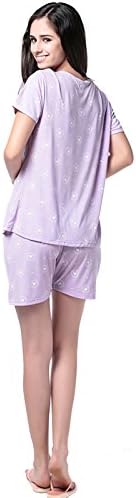 Sanfeya Women's Pajamas Sleepwear Set Short Sleeve Heart Printed Purple XXL