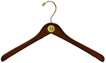 Mahogany Coat Hangers with Gold Initial Plate Set of Two, Letter U