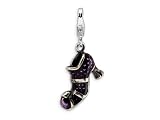 Amore LaVita(tm) Sterling Silver 3-D Antiqued Enameled Witches Shoe w/Lobster Clasp Charm for Charm Bracelet