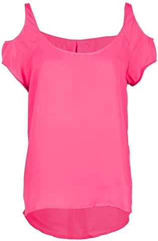 G2 Chic Women's Solid Open Shoulder Soft Chiffon Summer Top(TOP-SHT,FCH-S)