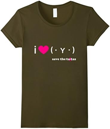 Women's Save the ta-tas I Love ta-tas text tshirt Small Olive