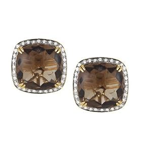 14K Two-Tone Gold Smoky Quartz and Diamond Earrings