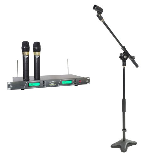 Pyle Mic and Stand Package PDWM2550 19 Rack Mount Dual VHF Wireless Rechargeable Handheld