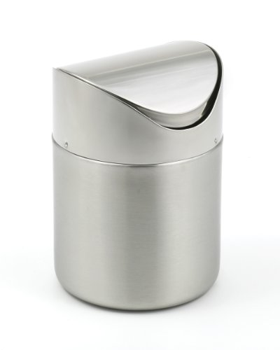 Two-Tone Stainless Steel Table-Top Swing Top Waste Container - Fine StainlessLUX Houseware for Your Bath, Home & Office